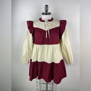 💚 3159. Babydoll Tiered Color Block Mini Dress